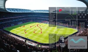 A high-quality tactical analysis of Premier League matches, captured in a dynamic and visually compelling image. The foreground features a tactical diagram with formations, player positions, and arrows illustrating key attacking and defensive strategies. The middle ground showcases a panoramic view of a Premier League stadium, with the crowd and players in action. The background subtly blends detailed statistical charts, heat maps, and analytical data visualizations, providing contextual insights into the tactical decision-making process. The lighting is crisp and natural, with a touch of dramatic flair to enhance the sense of urgency and importance. The overall composition conveys the complexity and nuance of Premier League tactics, inviting the viewer to delve deeper into the strategic intricacies of the beautiful game. A high-quality tactical analysis of Premier League matches, captured in a dynamic and visually compelling image. The foreground features a tactical diagram with formations, player positions, and arrows illustrating key attacking and defensive strategies. The middle ground showcases a panoramic view of a Premier League stadium, with the crowd and players in action. The background subtly blends detailed statistical charts, heat maps, and analytical data visualizations, providing contextual insights into the tactical decision-making process. The lighting is crisp and natural, with a touch of dramatic flair to enhance the sense of urgency and importance. The overall composition conveys the complexity and nuance of Premier League tactics, inviting the viewer to delve deeper into the strategic intricacies of the beautiful game.