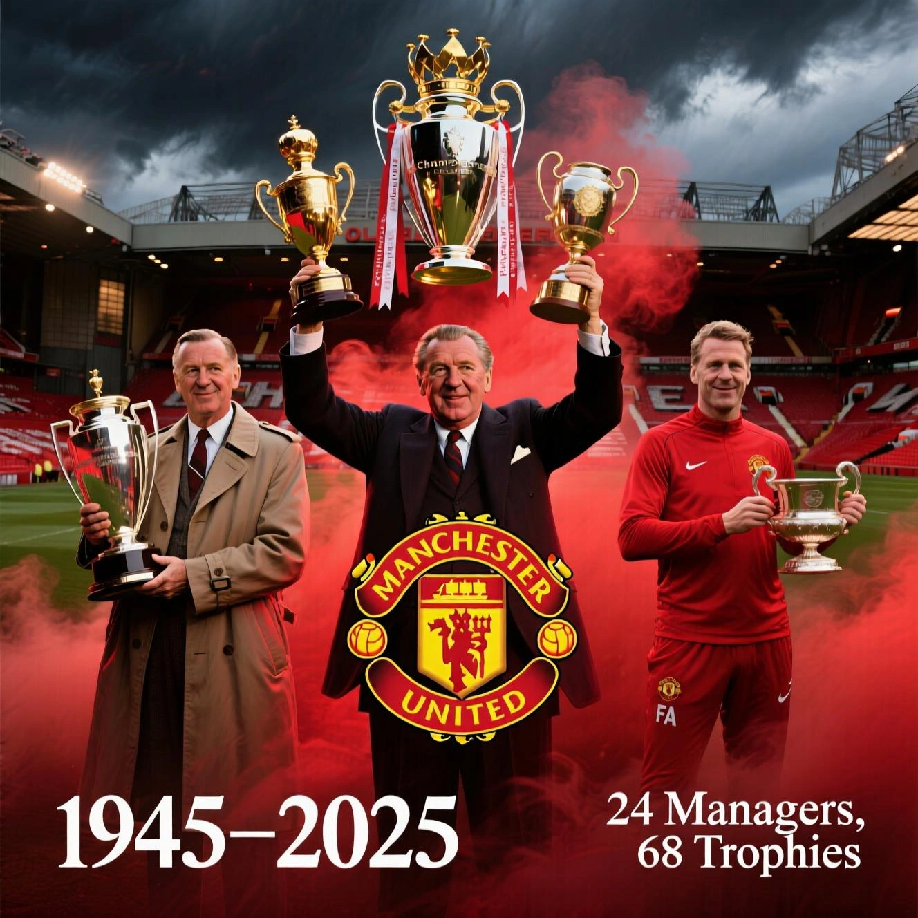 featured-manager-manchester-united-sejarah-lengkap Tiga manager terbaik Manchester United Sir Matt Busby, Sir Alex Ferguson, dan Jose Mourinho dengan trofi-trofi bersejarah di Old Trafford