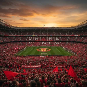 panorama-old-trafford-fans-manchester-united-2025 Panorama Old Trafford dengan lautan suporter Manchester United.
