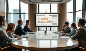 A strategic business meeting in a modern, well-lit conference room. In the foreground, a team of executives seated around an oval table, engaged in animated discussion. The middle ground features a large projection screen displaying organizational charts and financial data. The background showcases floor-to-ceiling windows offering a panoramic view of a bustling city skyline, conveying a sense of scale and dynamism. Warm, professional lighting casts an air of thoughtful deliberation as the management team navigates the complexities of organizational restructuring to optimize the club's operations and efficiency. A strategic business meeting in a modern, well-lit conference room. In the foreground, a team of executives seated around an oval table, engaged in animated discussion. The middle ground features a large projection screen displaying organizational charts and financial data. The background showcases floor-to-ceiling windows offering a panoramic view of a bustling city skyline, conveying a sense of scale and dynamism. Warm, professional lighting casts an air of thoughtful deliberation as the management team navigates the complexities of organizational restructuring to optimize the club's operations and efficiency.